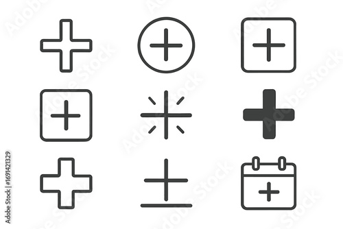 Pack of Plus Sign Line Icons, Outline and Filled Symbols, Design Elements for Graphic and Web Design, Apps, Advertising, Cards, Digital Interfaces, Vector Cartoon Illustration Transparent