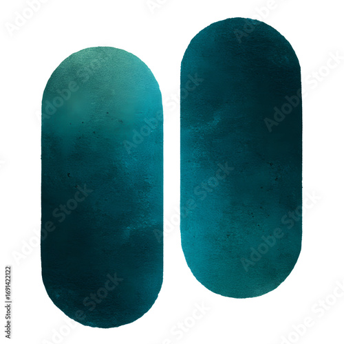 Two dark teal/green oblong shapes isolate on white background