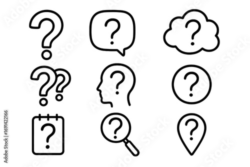Question Mark Line Icon Pack, Outline Symbol Set for Graphic Design, Web, Apps, Advertising, Various Cards, Vector Cartoon Illustration Transparent Background