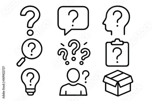 Set of Question Mark Line Icons, Outline Symbols for Web Design, Apps, Advertisements, User Interface, Conceptual Question Signs on Transparent Background, Vector Illustration