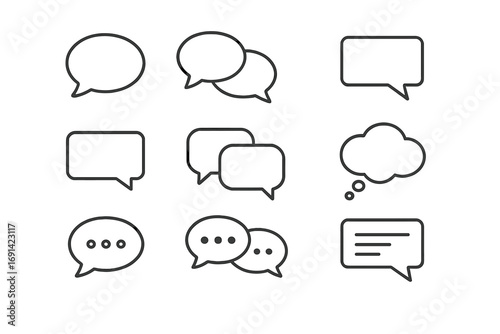 Speech bubble line icon set. Chat, message, and dialogue symbols. Communication concept vector. Minimal pictogram collection with editable stroke for apps and web design.