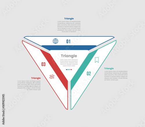 Triangle pyramid shape infographic diagram with creative triangle with with outline and bottom direction with 3 step for slide presentation