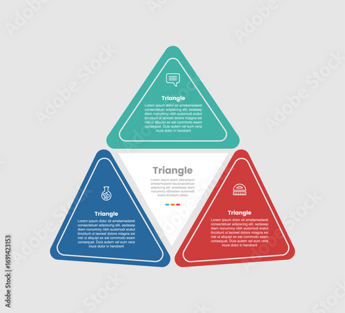 Triangle pyramid shape infographic diagram with creative triangle combination on 3d perspective angle with with 3 step for slide presentation