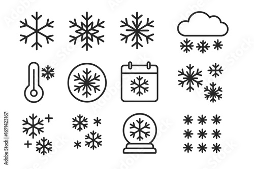 Snowflakes line icons set for winter weather, cold season, frost and snowflake symbols, editable stroke design for web, apps, books, cards, vector winter illustration