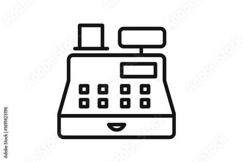 Cash register line icon. Simple checkout symbol for store and retail. Sale, payment, and purchase pictogram. Minimalist vector graphic for finance and shopping concepts.