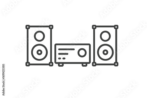 Music center linear icon. Stereo system, audio equipment with speakers. Sound system pictogram for apps, web design. Editable stroke vector illustration. Home theater line art.