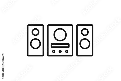 Music center line icon. Home stereo system with speakers. Audio equipment outline pictogram. Sound system simple thin line symbol for app, web, ui design. Editable stroke.