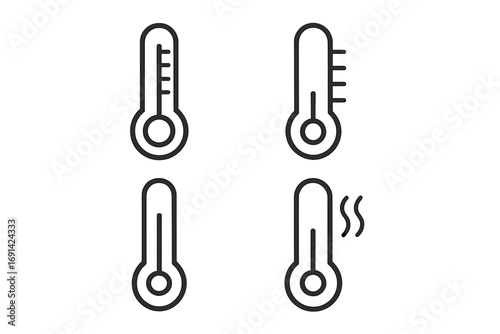 Thermometer line icon set. Temperature measurement symbol collection. Hot, cold, fever and normal weather icons. Simple medical or meteorology vector pictogram with editable stroke.