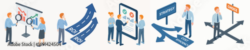 Isometric Business Strategy and Analysis Presentation with Different Options and Directions