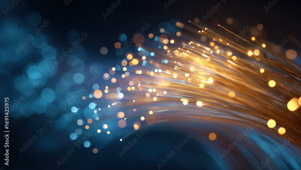Naklejka premium Fiber optic cables glowing, digital abstract