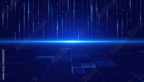 Wallpaper Mural Abstract blue digital background with falling data lines and a glowing perspective grid, representing technology, internet, and information flow. Torontodigital.ca