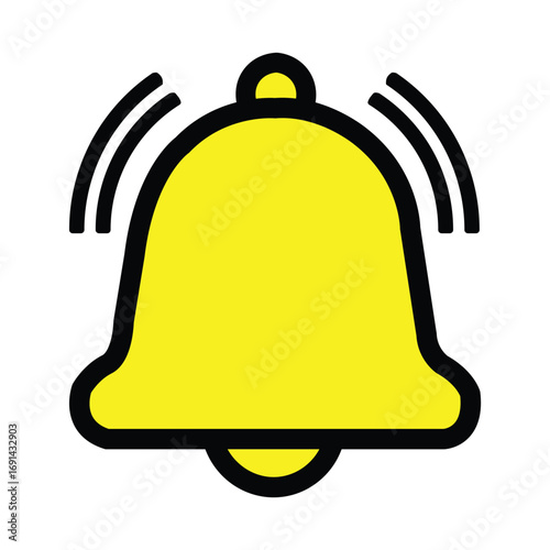 Yellow ringing bell icon on white background Keywords: bell, ringing, notification, alert, sound