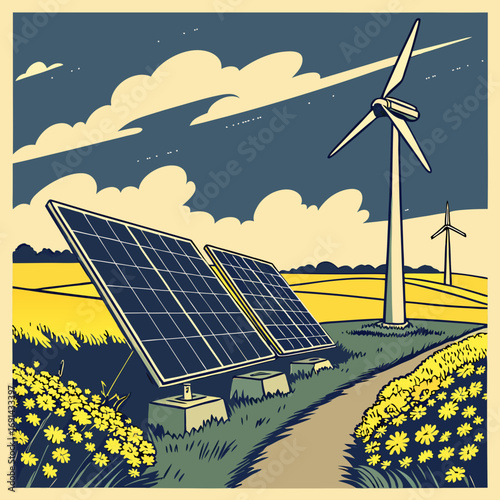 Renewable Energy Solar Panels Wind Turbines Green Energy Sustainable Power Eco-Friendly Technology Clean Energy Sources Alternative Energy Environmental Conservation Nature Landscape F.