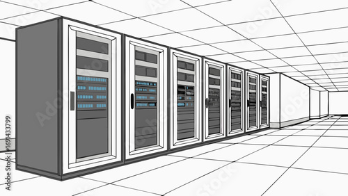 Server Room Interior Data Center Rack Servers IT Infrastructure Technology Background Network Equipment Computer Hardware Data Storage Digital Technology Modern Data Center Cloud Computi.