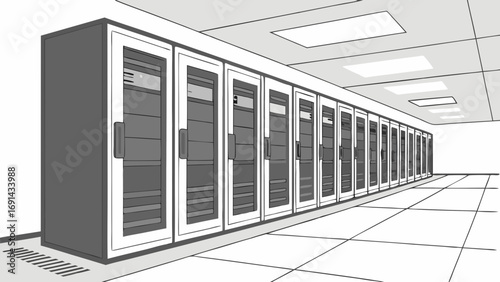 Server Room Data Center Technology Infrastructure Network Servers IT Equipment Computer Hardware Digital Storage Cloud Computing Data Processing High Tech Modern Technology Servers Rac.