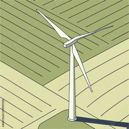 Wind Turbine Energy Generation Isometric Illustration Renewable Power Clean Energy Source.