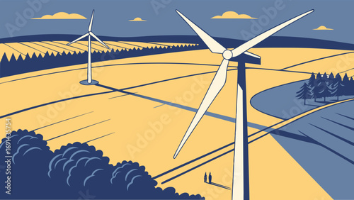 Wind turbines in a rural landscape clean energy alternative energy source environmental conservation.