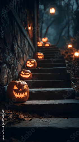 Spooky Halloween Pumpkin Decorations: Festive Outdoor Carvings Light Up Autumn Nights