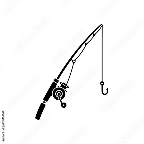 basic fishing rod with hook representing angling, outdoor sport, and recreational fishing.