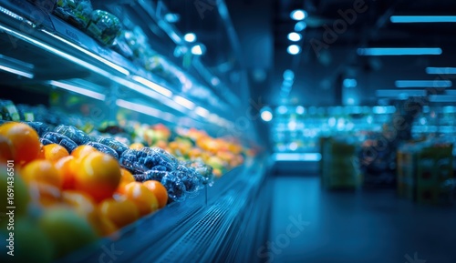 Supermarket Produce Display at Night