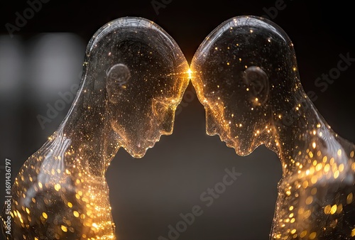 Two Figures Touching Foreheads With Light