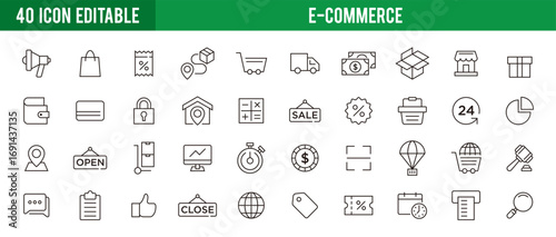 Collection of ecommerce, selling, buying, marketing discounts. vector icons editable stroke and resizable EPS 10