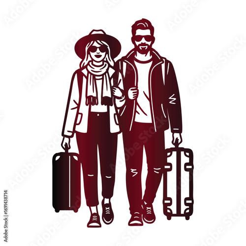 Couple Traveling Together With Luggage Ready for Adventure.