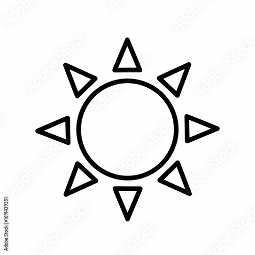 Simple black outline illustration of a radiating sun with triangular rays, centered on white background.