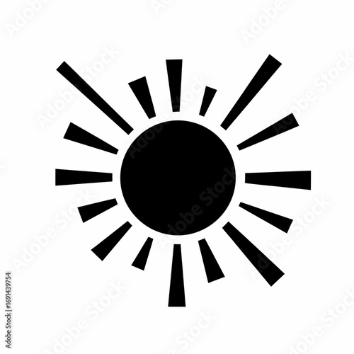 A stylized black silhouette of a sun with radiating beams against a white background, representing light and energy.