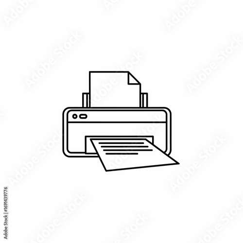 A minimalist line art icon depicting a printer actively processing and outputting a document.