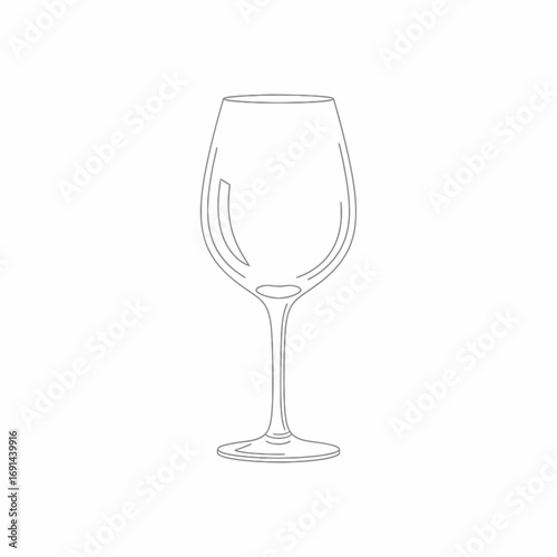 A simple, minimalist line drawing of an empty wine glass with a long stem, isolated on a white background.
