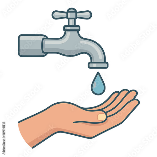 A hand is trying to stop water dripping from a chrome faucet, conserving