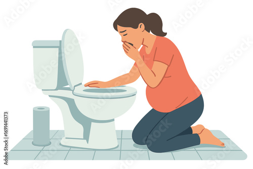 A pregnant woman suffering from toxicosis is in the bathroom