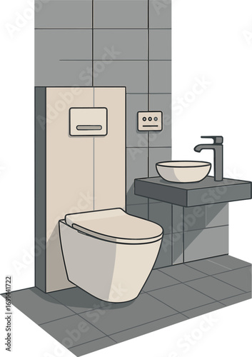 Compact smart toilet featuring a concealed tank and wall-mounted controls, creating a sleek, modern bathroom interior