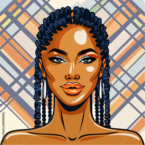 tribal geometry braids badge for brightening skincare and salon identity