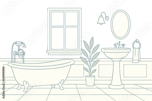 Stylish white bathroom featuring a clawfoot tub, pedestal sink, and abundant natural light