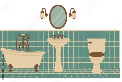 What steps can you take to design a retro-themed bathroom featuring vintage tiles and fixtures