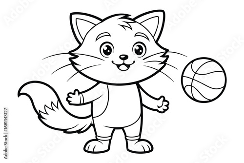 2 Cute cat  bouncing a basketball, detailed fur effect, clean vector style 