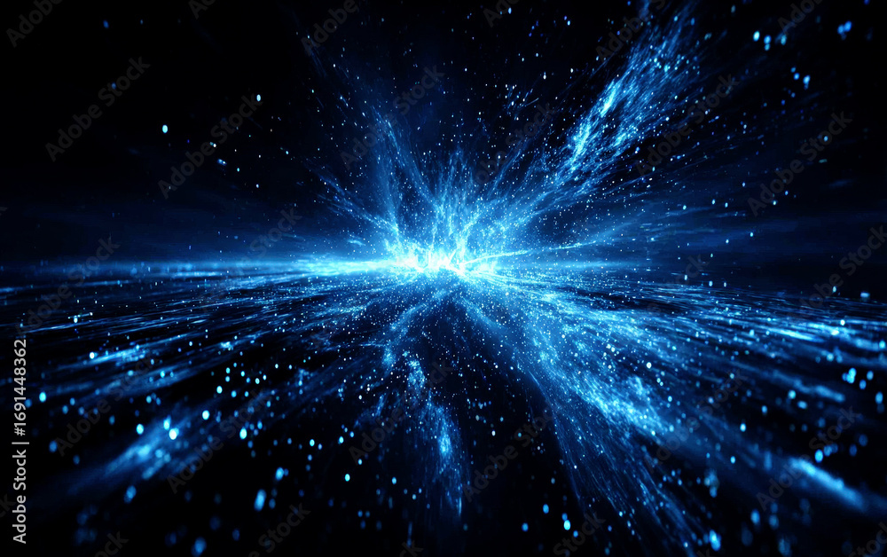 Obraz premium Vibrant Blue Cosmic Explosion with Energetic Particles