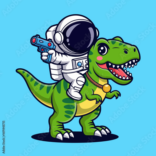 A whimsical scene depicting an astronaut riding a dinosaur, emphasizing creativity and imagination, perfectly blending space and prehistoric themes into one vivid illustration.