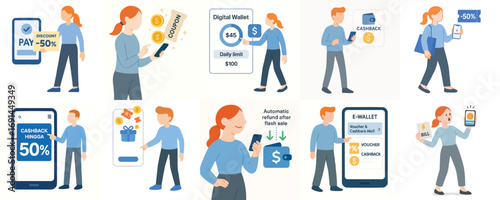 Simple Flat Illustration Set of Online Payment and E-commerce Scenarios