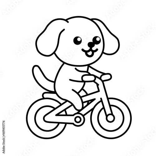 Sketch illustration of a cute dog on a bicycle, use it as an icon or sticker and add it to your designs or colouring books.
