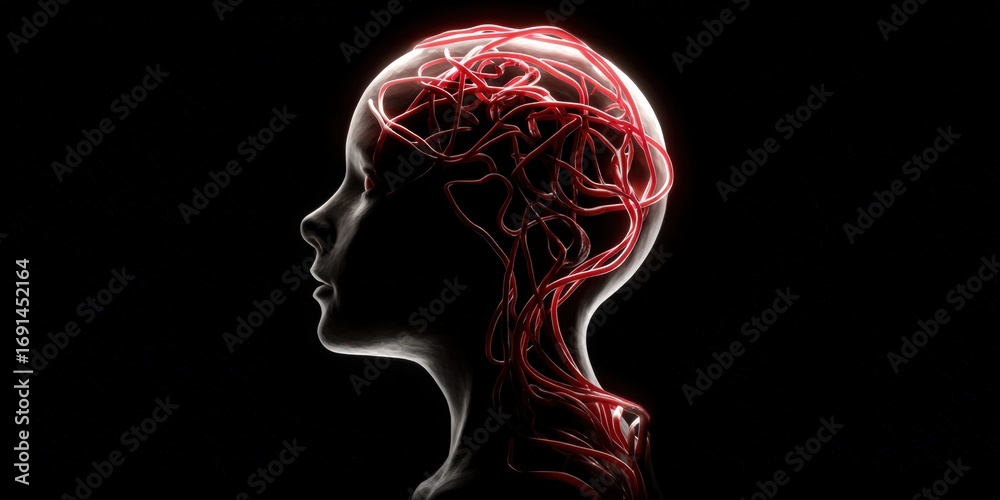 Obraz premium Detailed profile of a head, highlighting intricate blood vessels