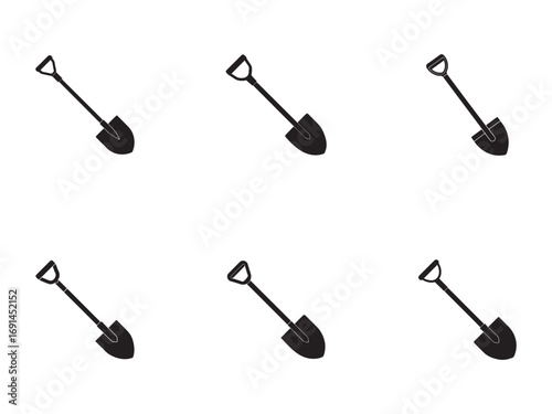 Black shovel icons seamless pattern on white background digging and gardening tools for construction and agriculture labor equipment