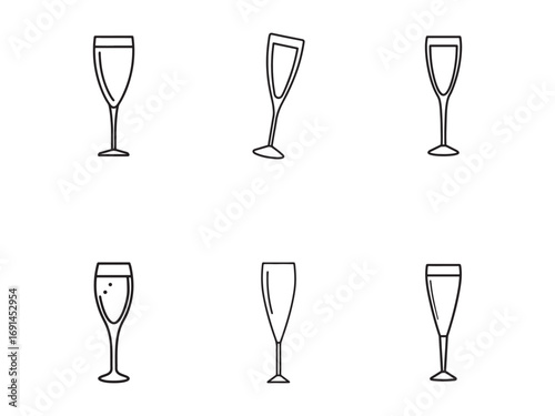 Champagne Flute Line Art Collection for Celebrations and Elegant Occasions with Variety of Shapes and Designs