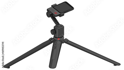 Miniature Tripod with Small Camera or Smartphone Mount for Video Recording or Photography.