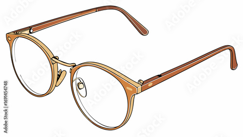 Round eyeglasses gold frame eyewear illustration spectacles optical fashion accessory vintage style classic design trendy glasses eye glasses vision correction reading glasses eye wea.