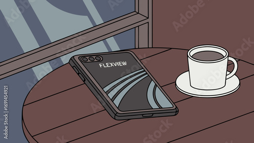 Smartphone and Coffee on a Table by the Window.