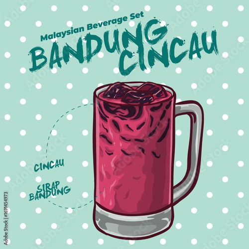 Bandung Cincau (Rose syrup milk with grass jelly)