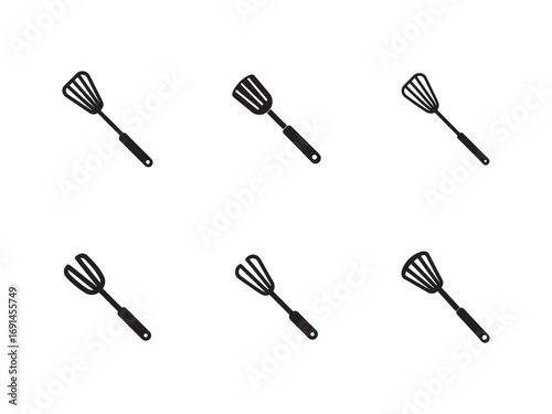 Collection of Black Spatula Designs on White Background Kitchen Utensils for Cooking and Baking Preparation
